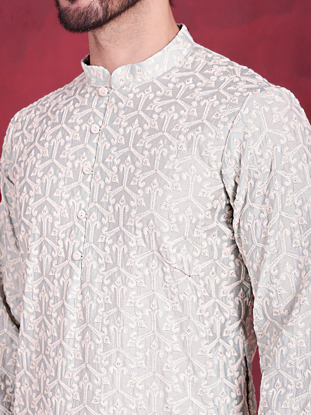 Mens Chikankari Embroidered Kurta Pyjama Set