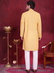 Men's Chikankari Embroidered Kurta Pyjama Set ( JOKP P 5021 Beige )