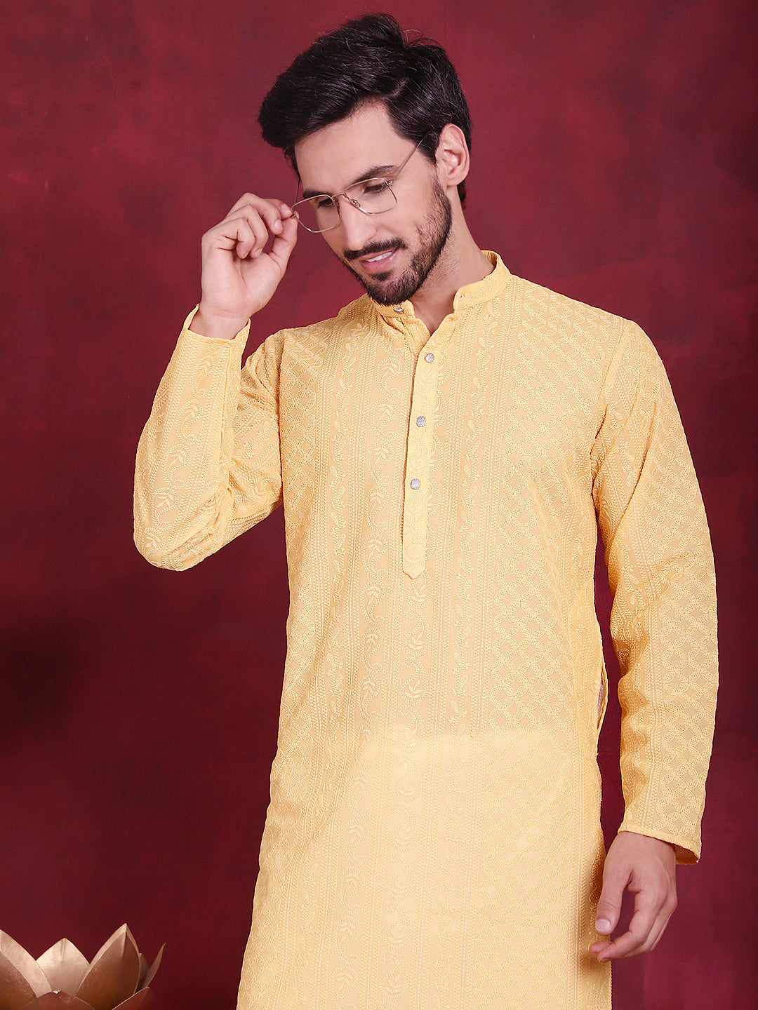 Mens Chikankari Embroidered Kurta Pyjama Set