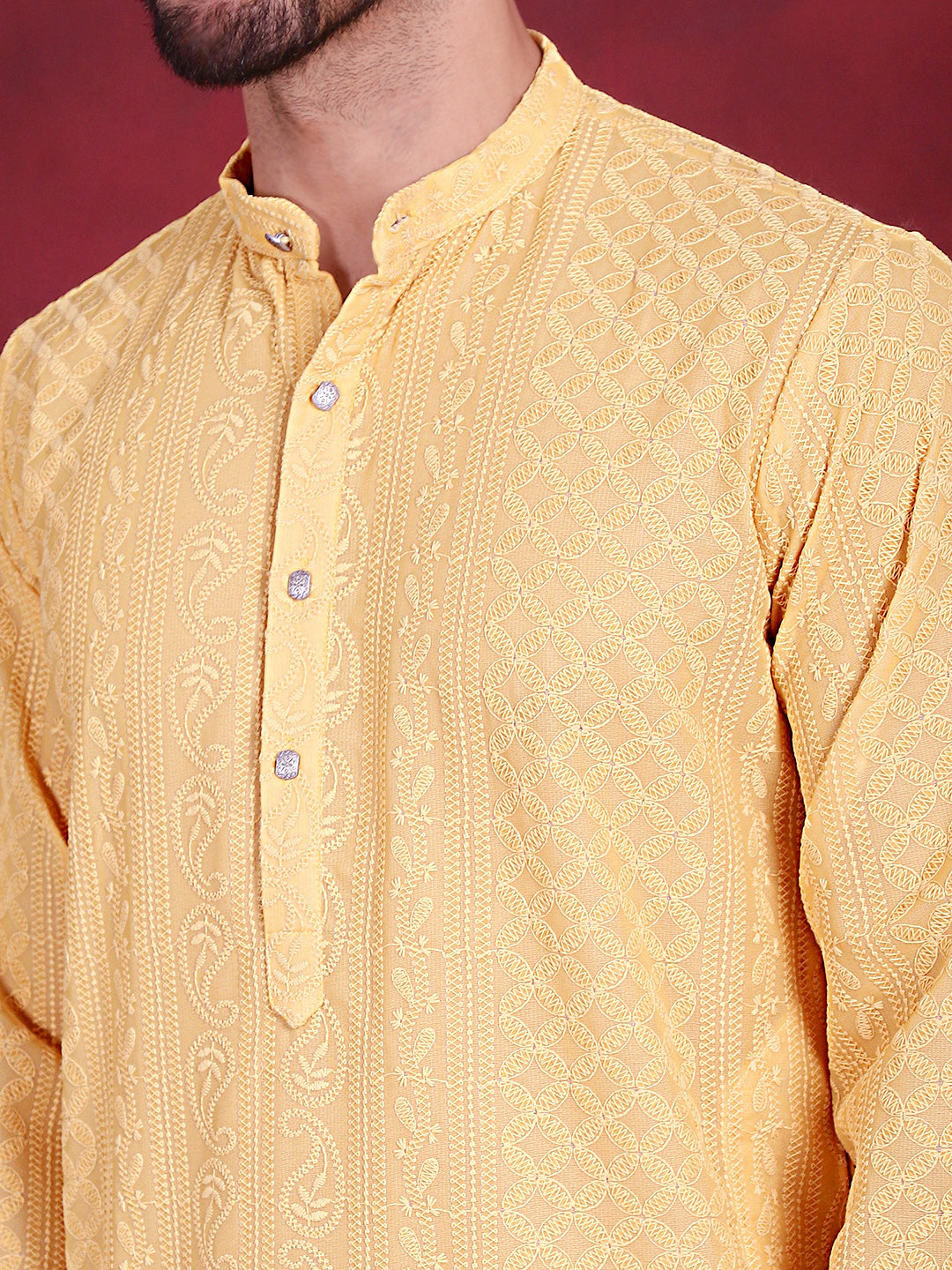 Mens Chikankari Embroidered Kurta Pyjama Set