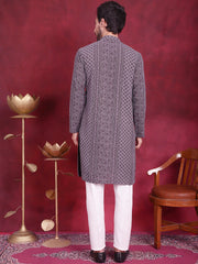 Men's Chikankari Embroidered Kurta Pyjama Set ( JOKP P 5021 Grey )