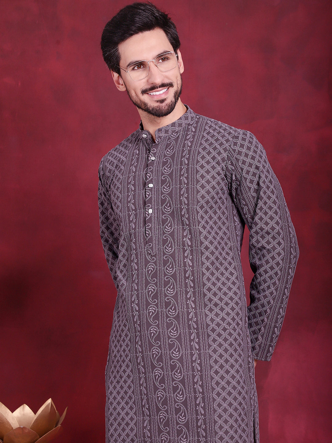 Mens Chikankari Embroidered Kurta Pyjama Set
