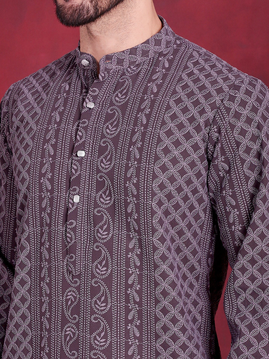 Mens Chikankari Embroidered Kurta Pyjama Set