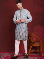 Men's Sequins Embroidered Kurta with Pyjama ( JOKP P 5025Blue )