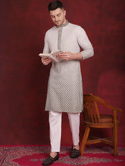 Men's Sequins Embroidered Kurta with Pyjama ( JOKP P 5025Pista )