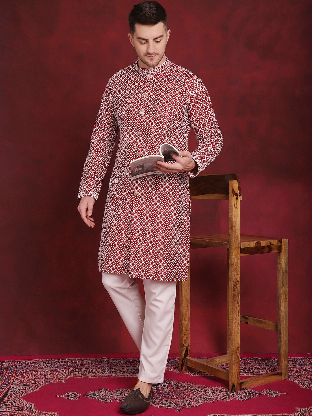 جومبرس - كورتا تشيكانكاري مفتوحة من الأمام مع بيجامة للرجال ( JOKP P 5029 Maroon )