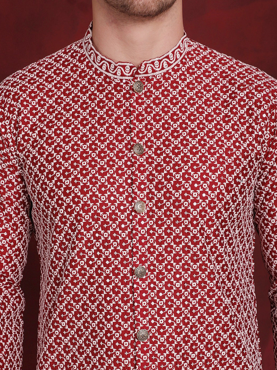 جومبرس - كورتا تشيكانكاري مفتوحة من الأمام مع بيجامة للرجال ( JOKP P 5029 Maroon )