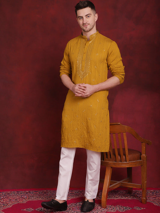 Mens Sequins Embroidered Kurta Pyjama Set