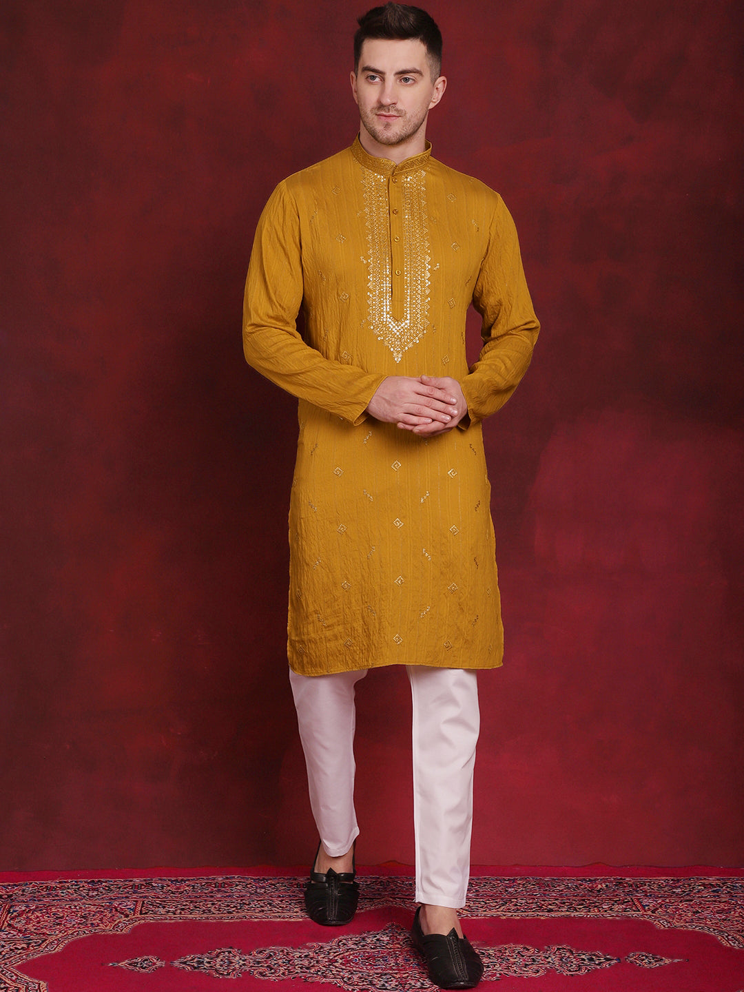 Mens Sequins Embroidered Kurta Pyjama Set
