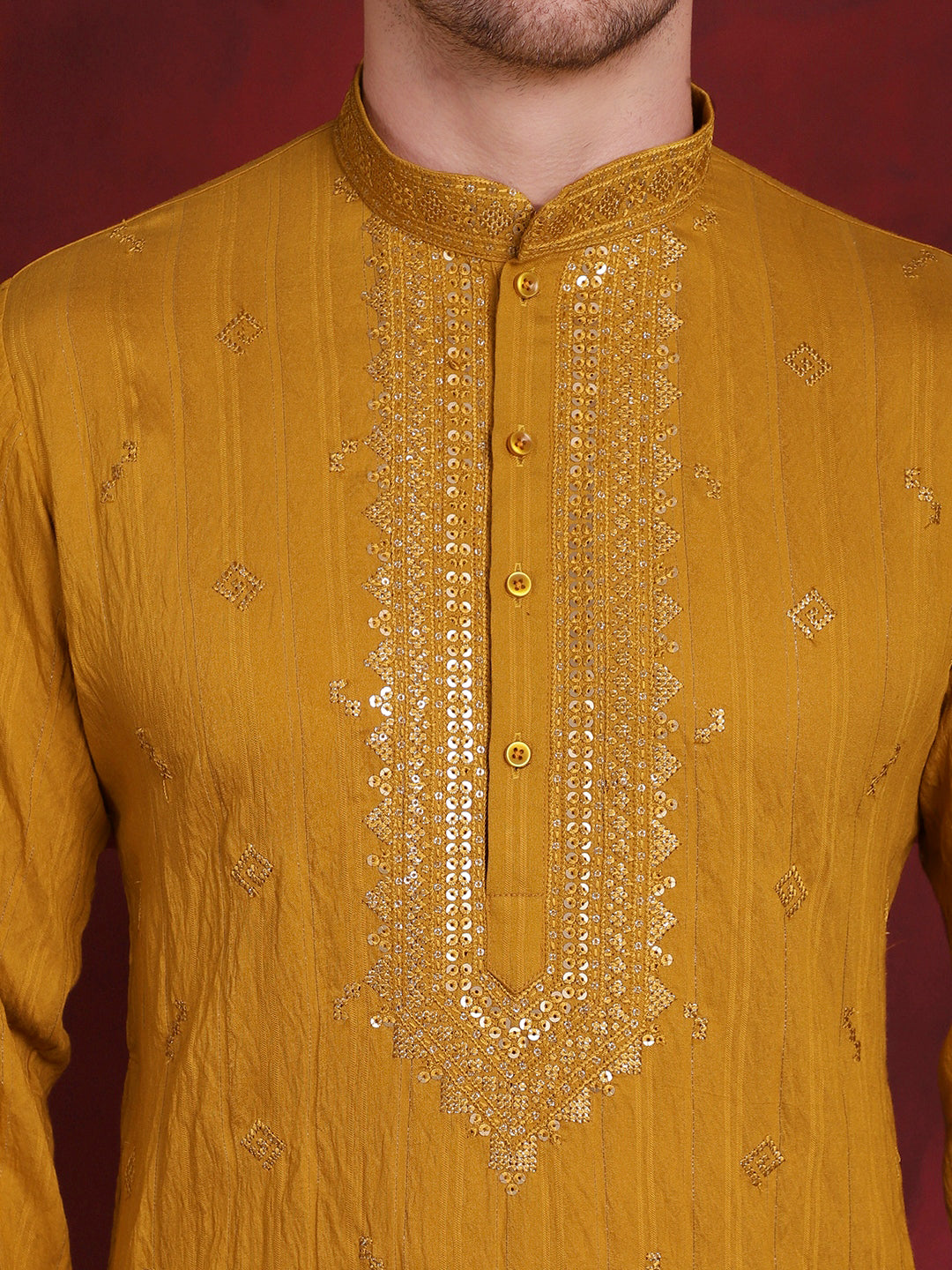 Mens Sequins Embroidered Kurta Pyjama Set