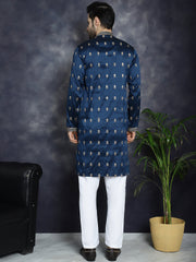 Men's Navy Blue Chikankari Embroidered Kurta With Pyjama ( JOKP P 5042Navy )