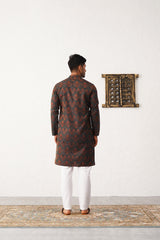 Men Bronze Silk Blend Straight Kurta Pyjama Set