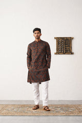 Men Bronze Silk Blend Straight Kurta Pyjama Set