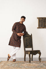Men Bronze Silk Blend Straight Kurta Pyjama Set