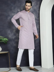 Men's Sequins Embroidered Kurta With Pyjama ( JOKP P 5044Purple )