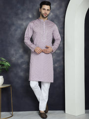 Men's Sequins Embroidered Kurta With Pyjama ( JOKP P 5044Purple )
