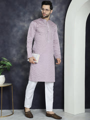 Men's Sequins Embroidered Kurta With Pyjama ( JOKP P 5044Purple )