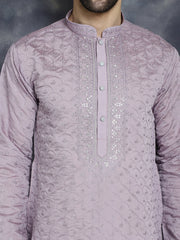 Men's Sequins Embroidered Kurta With Pyjama ( JOKP P 5044Purple )
