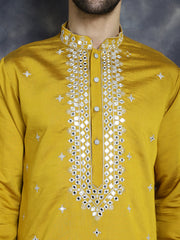 Men's Embroidered Kurta With Pyjama ( JOKP P 5045Mustard )