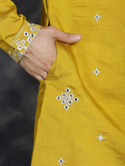 Men's Embroidered Kurta With Pyjama ( JOKP P 5045Mustard )
