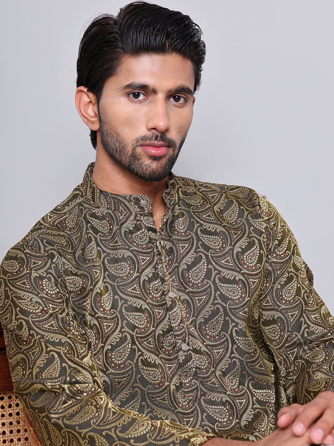 Men Black Silk Blend Straight Kurta Pyjama Set ( JOKP 5071Black )