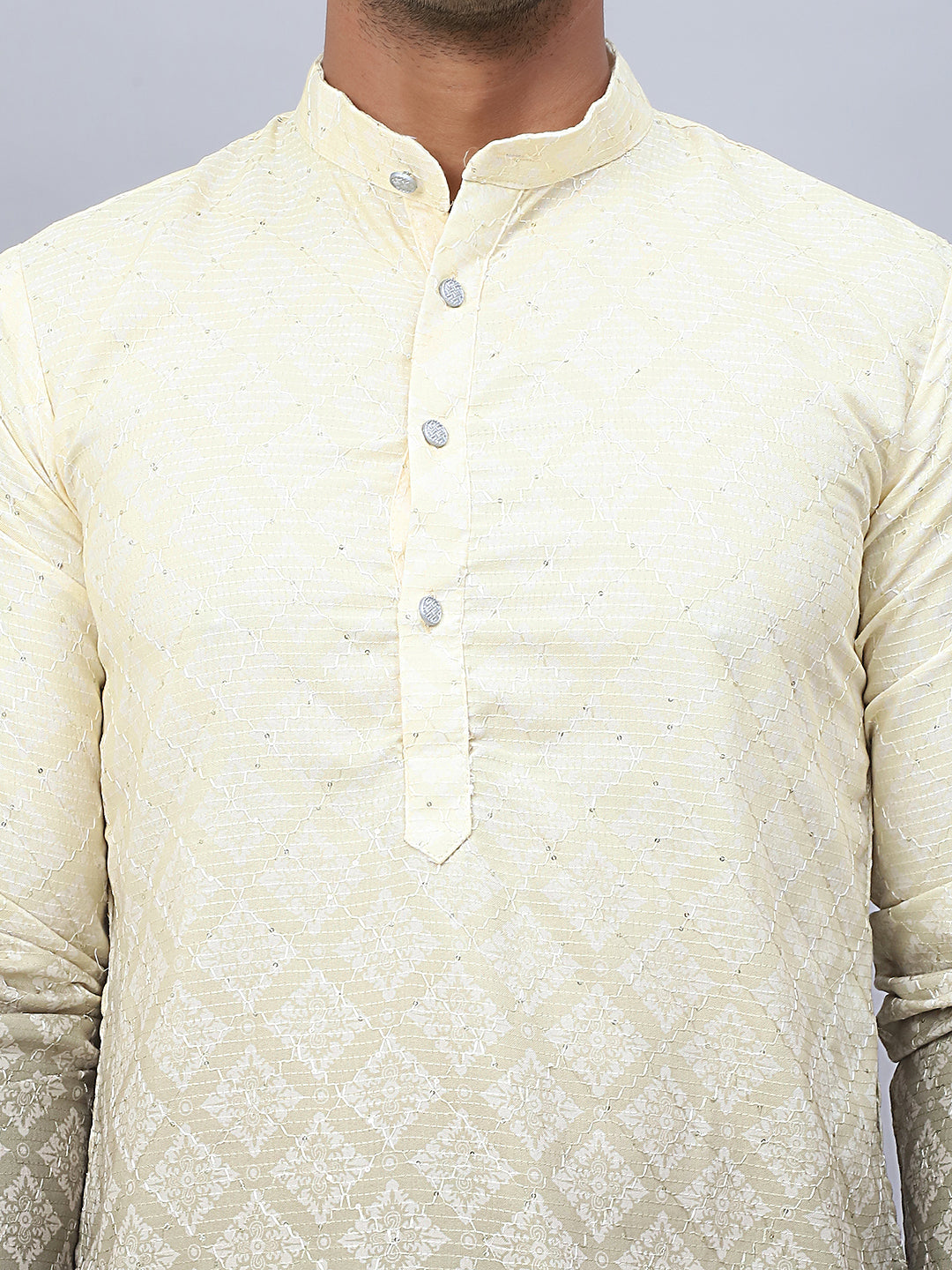 Mens Yellow Ombre Printed Kurta Pyjama Set