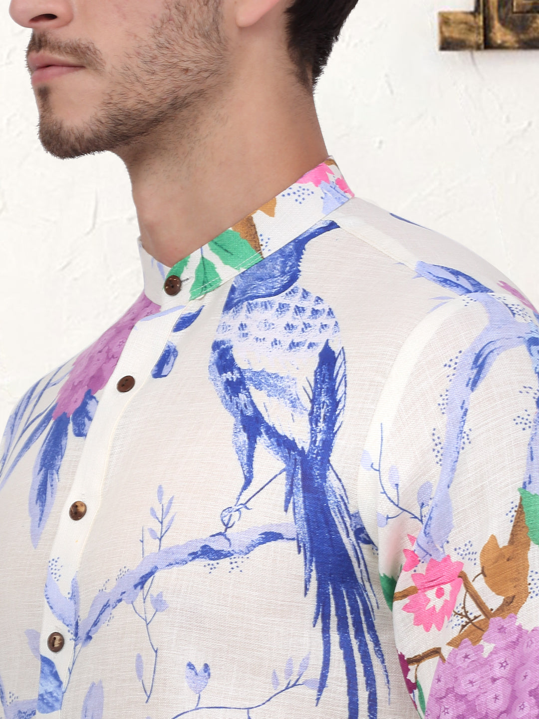 Mens Animal Printed Pure Cotton Straight Kurta Pyjama Set