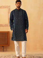 Embroidered & Sequin Cotton Blend Kurta Pyjama Sets