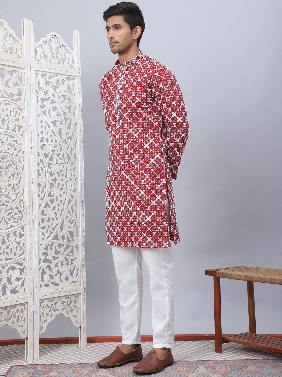 Embroidered Kurta Pyjama For Men