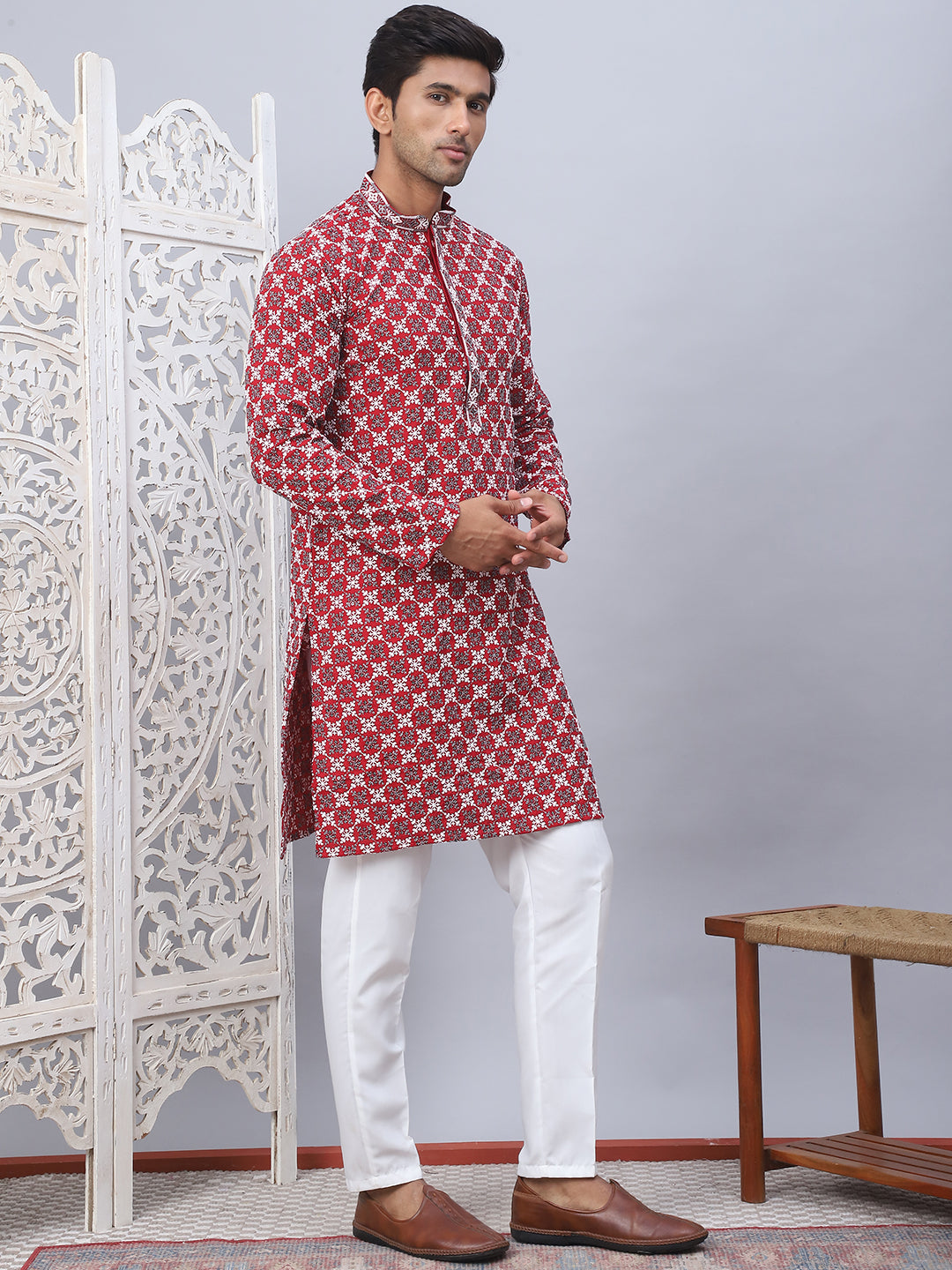 Embroidered Kurta Pyjama For Men