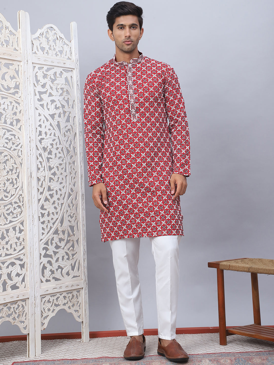 Embroidered Kurta Pyjama For Men