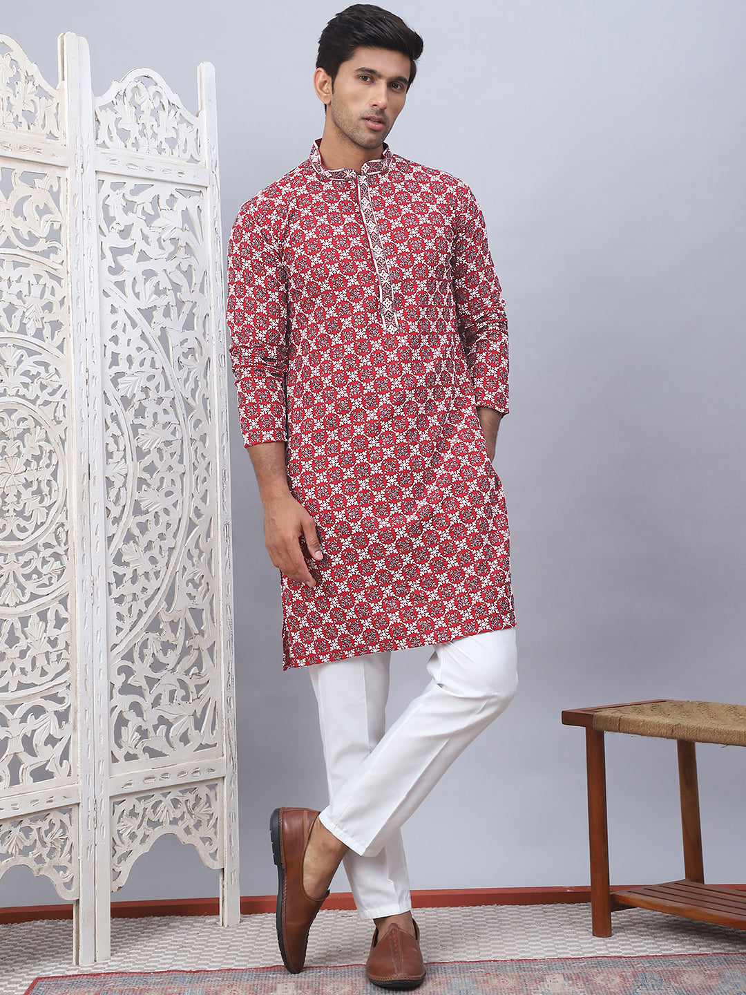 Embroidered Kurta Pyjama For Men