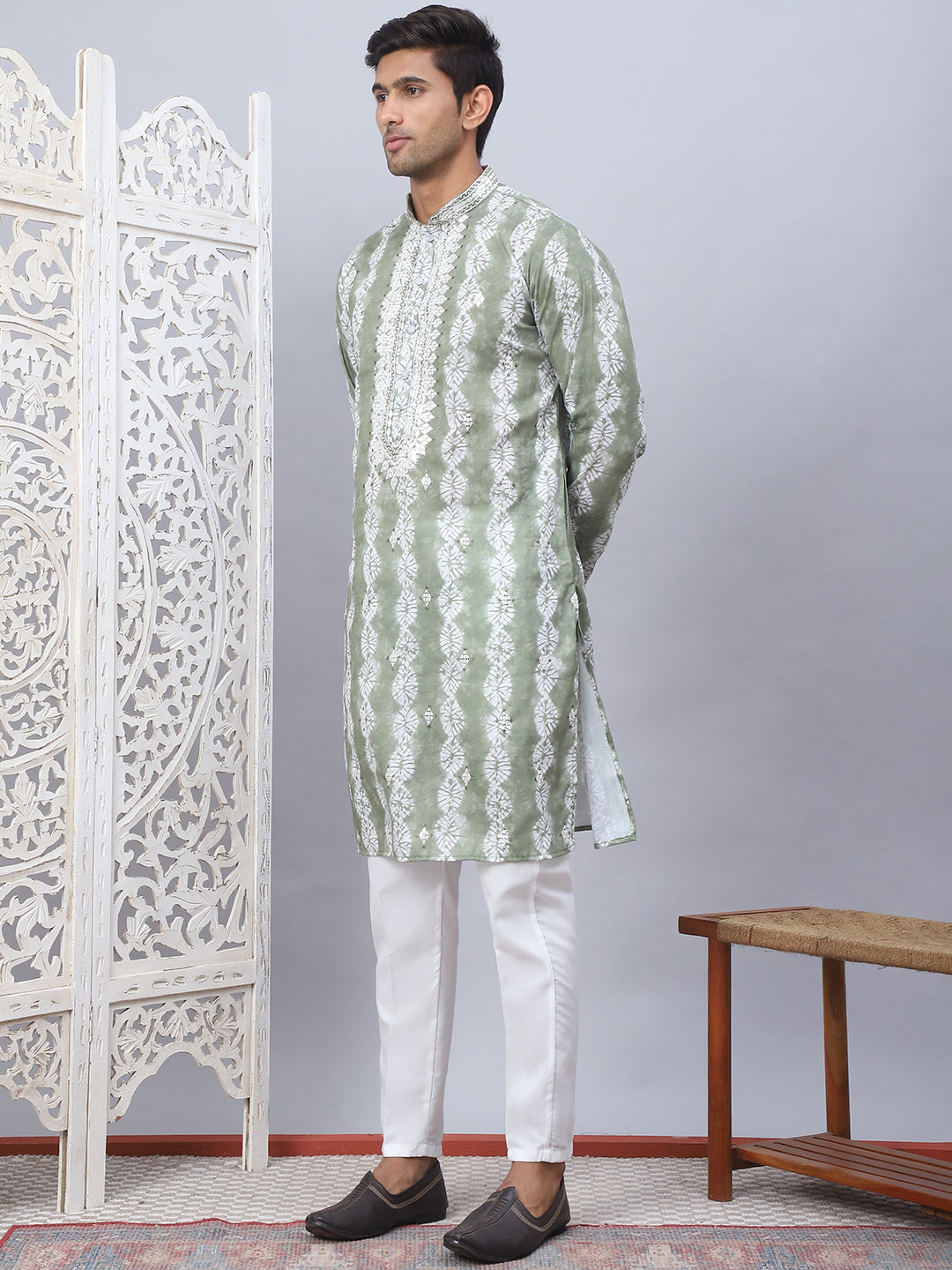 Tie Dye Embroidered Sequin Kurta With Pyjama