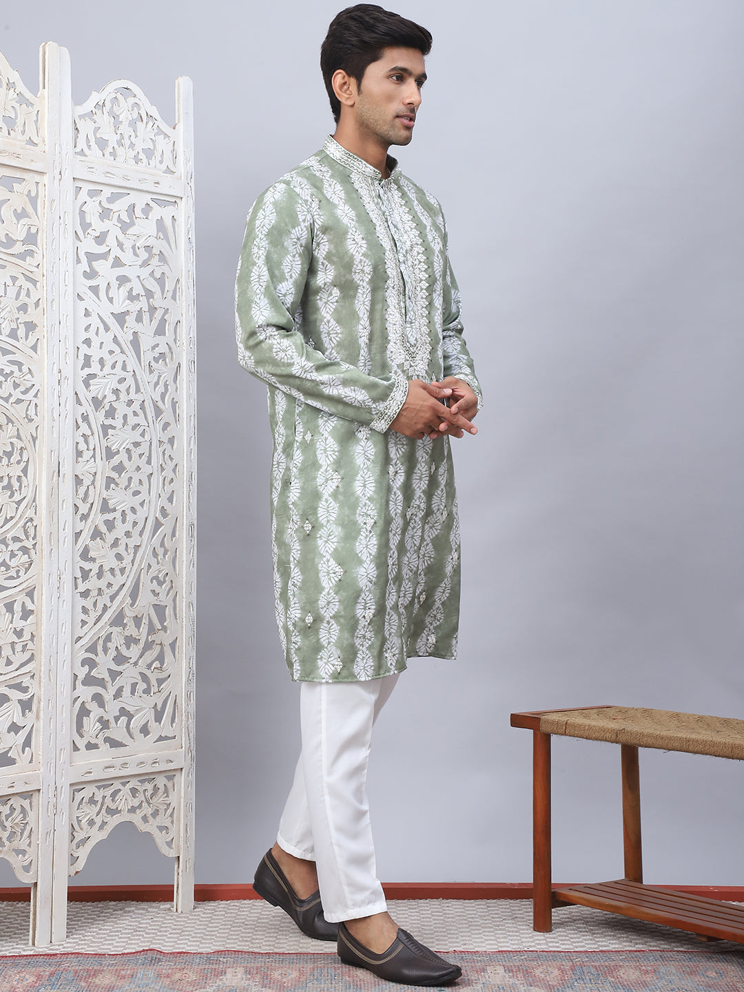 Tie Dye Embroidered Sequin Kurta With Pyjama