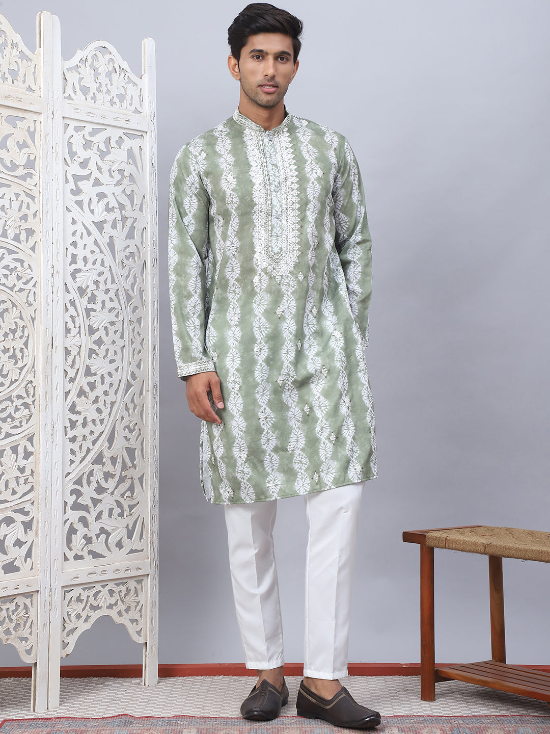 Tie Dye Embroidered Sequin Kurta With Pyjama