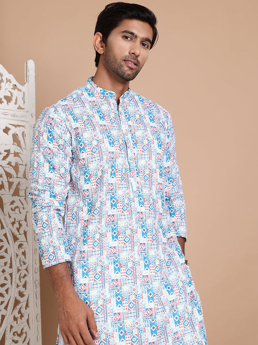 Printed and Emrbroidered Kurta Pyjama Set ( JOKP P 5097Blue )