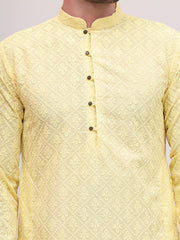 Embroidered Cotton Kurta with Pyjama ( JOKP P 5099Lemon )