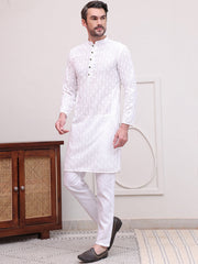 Embroidered Cotton Kurta with Pyjama ( JOKP P 5099White )