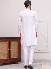 Embroidered Cotton Kurta with Pyjama ( JOKP P 5099White )