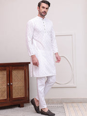 Embroidered Cotton Kurta with Pyjama ( JOKP P 5099White )