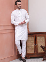 Embroidered Cotton Kurta with Pyjama ( JOKP P 5099White )