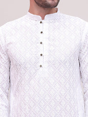 Embroidered Cotton Kurta with Pyjama ( JOKP P 5099White )