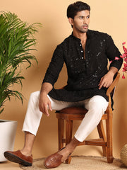 Embroidered Sequined Viscose Straight Kurta Pyjama ( JOKP P 5125Black )