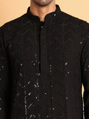Embroidered Sequined Viscose Straight Kurta Pyjama ( JOKP P 5125Black )