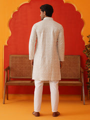 Sequins & Embroidered Kurta Pyjama Set For Men ( JOKP P 5128Grey )
