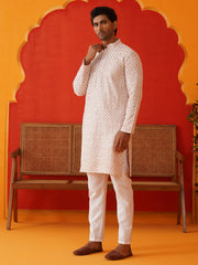Sequins & Embroidered Kurta Pyjama Set For Men ( JOKP P 5128Pink )