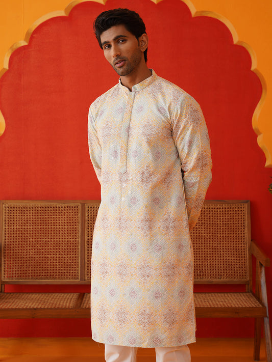 Embroidered Staight Kurta Pajama Set For Men ( JOKP P 5130Grey )