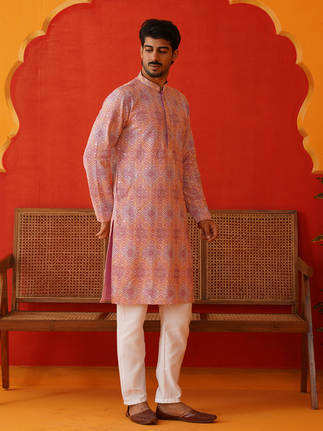 Embroidered Staight Kurta Pajama Set For Men