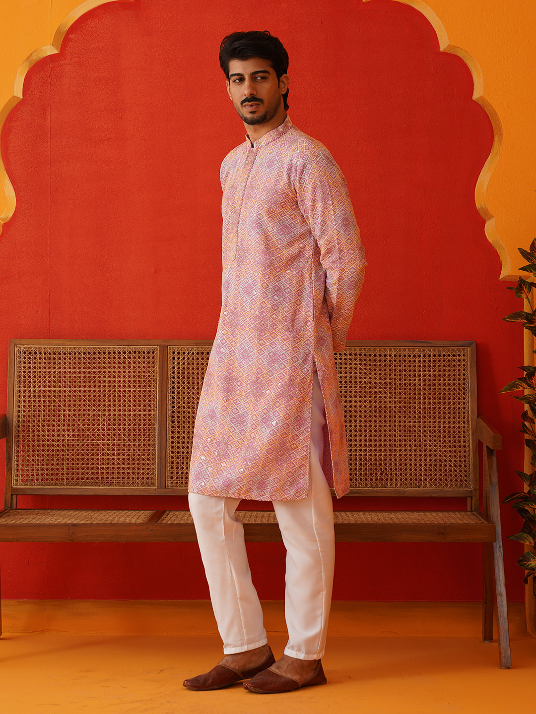 Embroidered Staight Kurta Pajama Set For Men