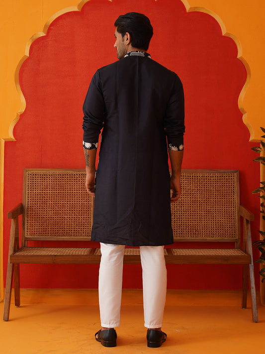 Embroidered Straight Kurta Pyjama Set ( JOKP P 5137Black )